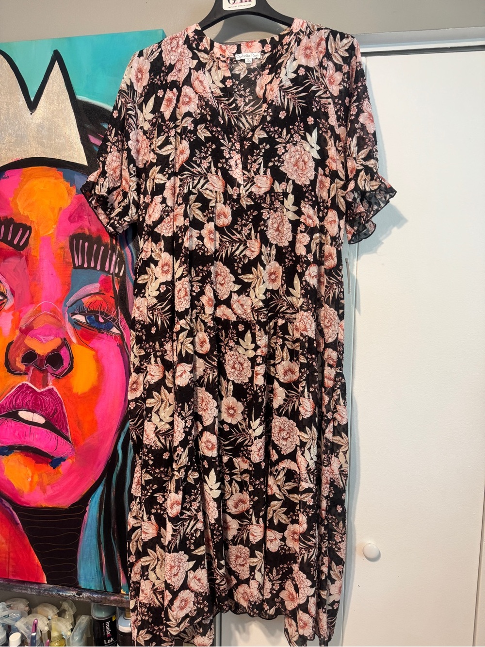 NWT Black Floral Midi dress size XL
